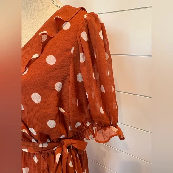 Women’s LC Lauren Conrad Polka Dot Ruffle Faux Wrap Dress SOLD On EBAY - Picture 4 of 12